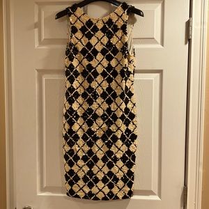 Henri Bendel Cream and Black Sequins Dress.